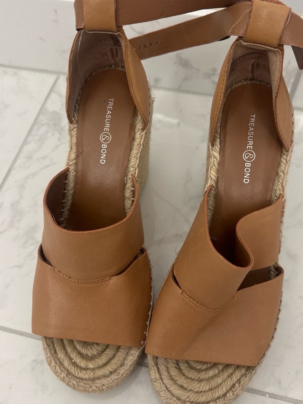 Treasure & Bond Tan Leather Espadrille Wedge Sandals